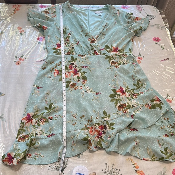 London Times seafoam green polka dot and floral v neck knee length dress size 16 - Picture 10 of 10